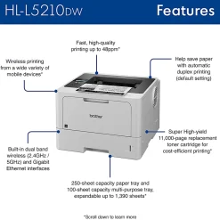 Brother HL-L5210DW Business Wireless Laser Monochrome Printer With Duplex Printing