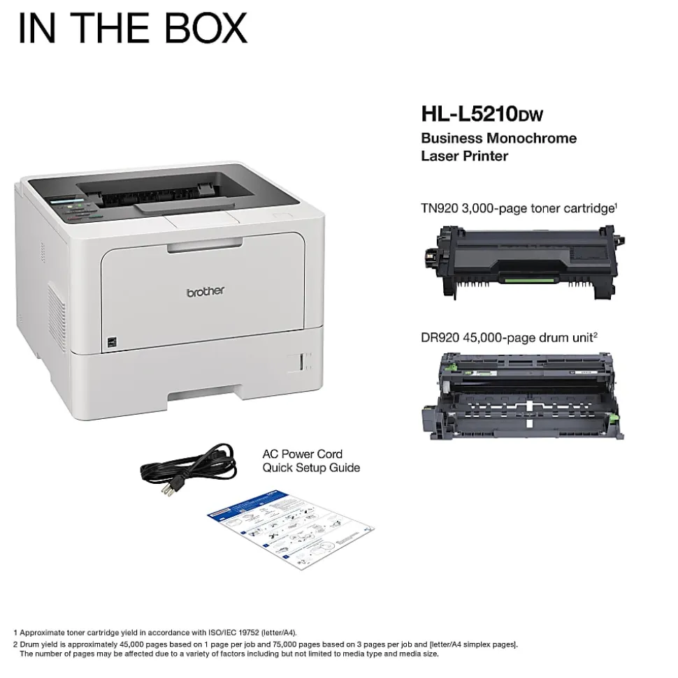 Brother HL-L5210DW Business Wireless Laser Monochrome Printer With Duplex Printing