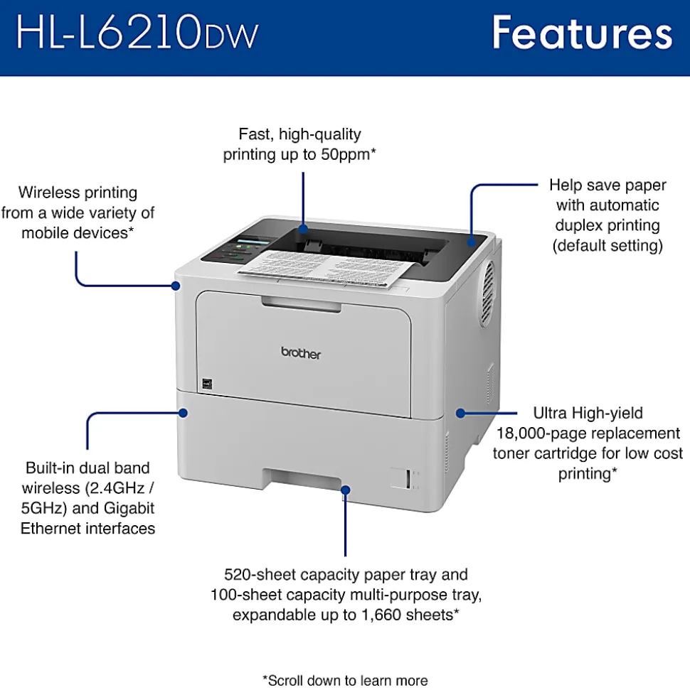 Brother HL-L6210DW Wireless Business Laser Monochrome Printer