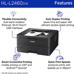 Brother HL-L2460DW Wireless Compact Monochrome Laser Printer, Duplex and Mobile Printing, Refresh EZ Print Eligibility