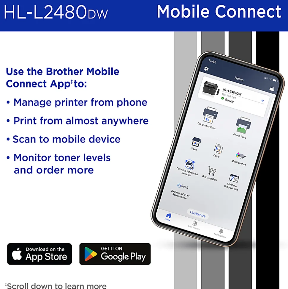 Brother HL-L2480DW Wireless Compact Monochrome Multi-Function Laser Printer, Copy & Scan, Refresh EZ Print Eligibility