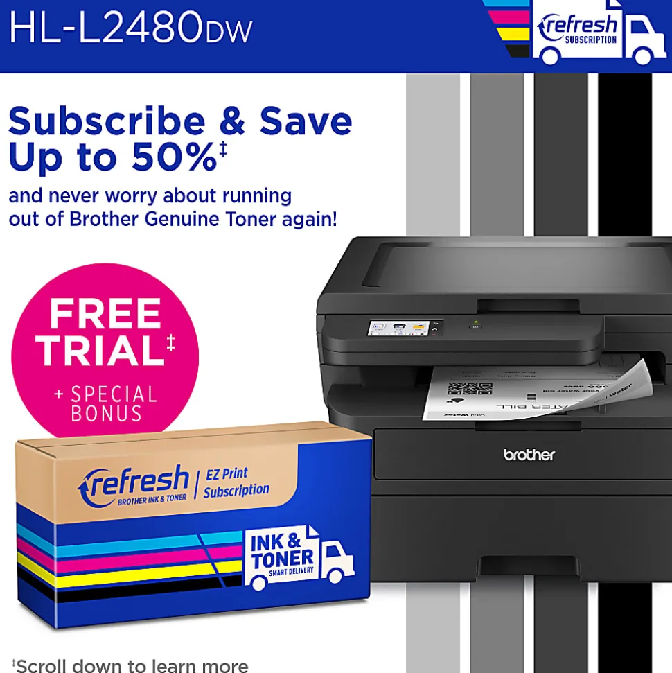 Brother HL-L2480DW Wireless Compact Monochrome Multi-Function Laser Printer, Copy & Scan, Refresh EZ Print Eligibility