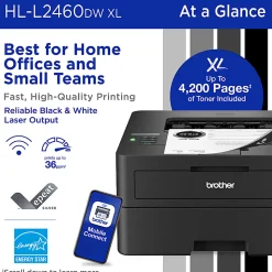 Brother HL-L2460DW XL Wireless Compact Monochrome Laser Printer with Duplex, Mobile Printing and up to 4,200 Toner Pages Included