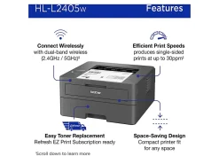 Brother HL-L2405W Wireless Compact Monochrome Laser Printer, Mobile Printing, Refresh EZ Print Eligibility