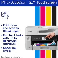 Brother INKvestment MCF-J6560DW Wireless Color Inkjet All-in-One Printer, 11”x17” capabilities, 2.7” Color Touchscreen