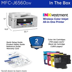 Brother INKvestment MCF-J6560DW Wireless Color Inkjet All-in-One Printer, 11”x17” capabilities, 2.7” Color Touchscreen