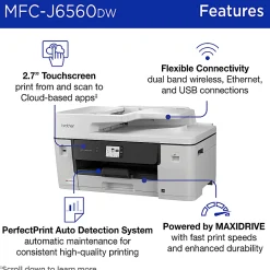 Brother INKvestment MCF-J6560DW Wireless Color Inkjet All-in-One Printer, 11”x17” capabilities, 2.7” Color Touchscreen