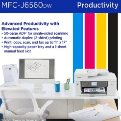 Brother INKvestment MCF-J6560DW Wireless Color Inkjet All-in-One Printer, 11”x17” capabilities, 2.7” Color Touchscreen