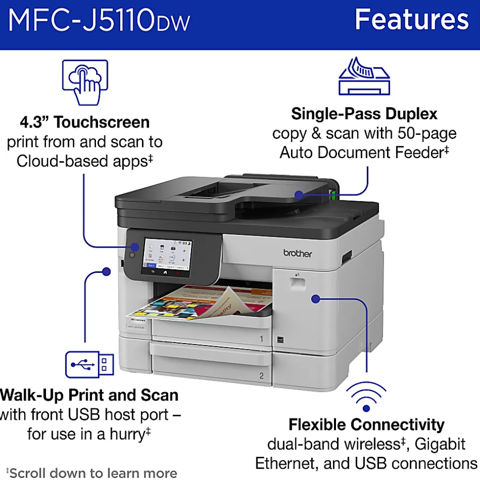 Brother INKvestment MFC-J5110DW Wireless Color Inkjet All-in-One Printer, 4.3” Color Touchscreen