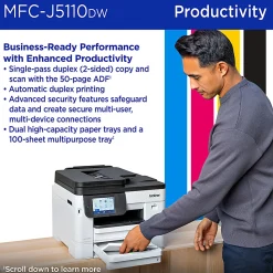 Brother INKvestment MFC-J5110DW Wireless Color Inkjet All-in-One Printer, 4.3” Color Touchscreen