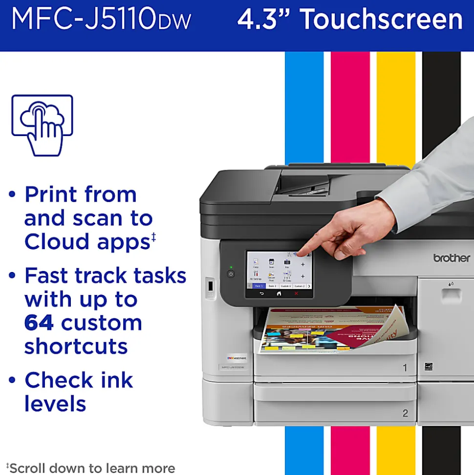 Brother INKvestment MFC-J5110DW Wireless Color Inkjet All-in-One Printer, 4.3” Color Touchscreen