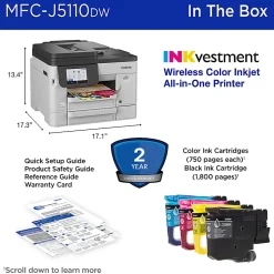 Brother INKvestment MFC-J5110DW Wireless Color Inkjet All-in-One Printer, 4.3” Color Touchscreen