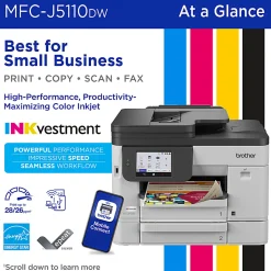 Brother INKvestment MFC-J5110DW Wireless Color Inkjet All-in-One Printer, 4.3” Color Touchscreen