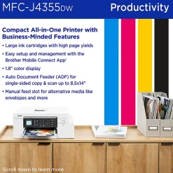 Brother INKvestment MFC-J4355DW Wireless Color Inkjet Printer, All-In-One Print/Scan/Copy/Fax, Best for home/small office