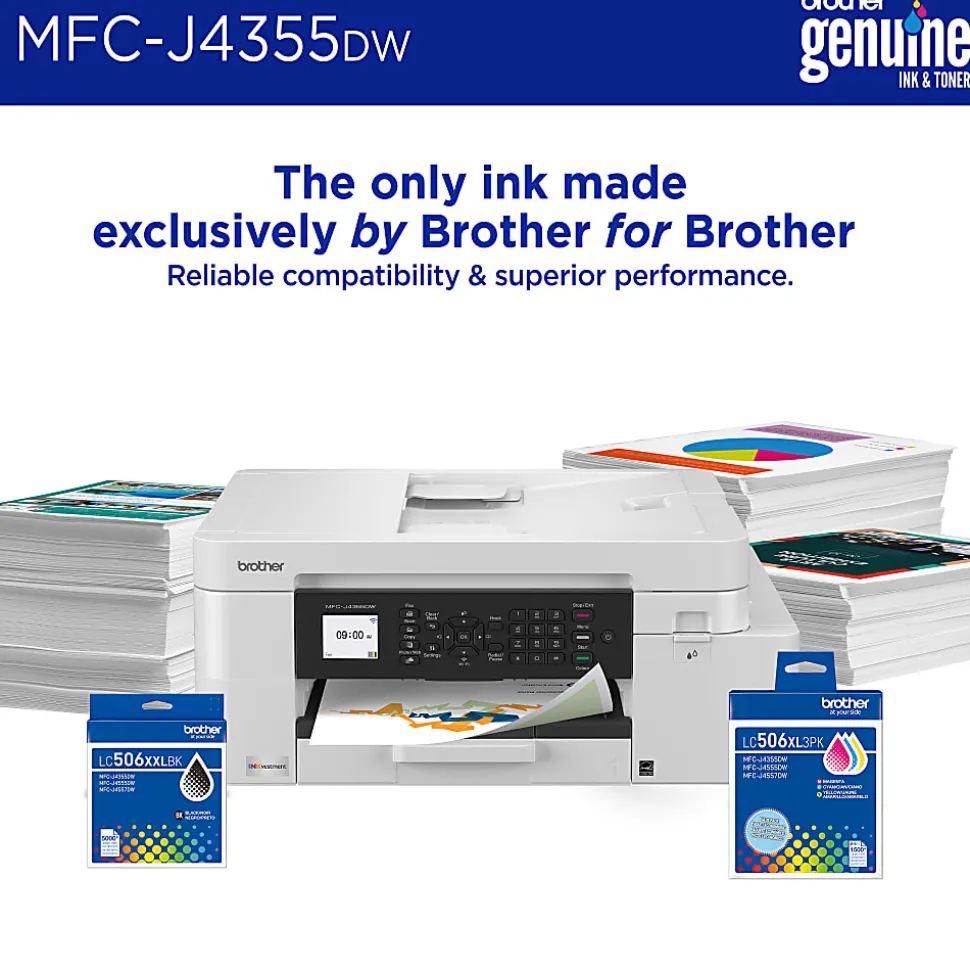 Brother INKvestment MFC-J4355DW Wireless Color Inkjet Printer, All-In-One Print/Scan/Copy/Fax, Best for home/small office
