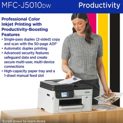 Brother INKvestment MFC-J5010DW Wireless Color Inkjet All-in-One Printer, Automatic 2-sided Copy & Scan, 2.7” Color Touchscreen