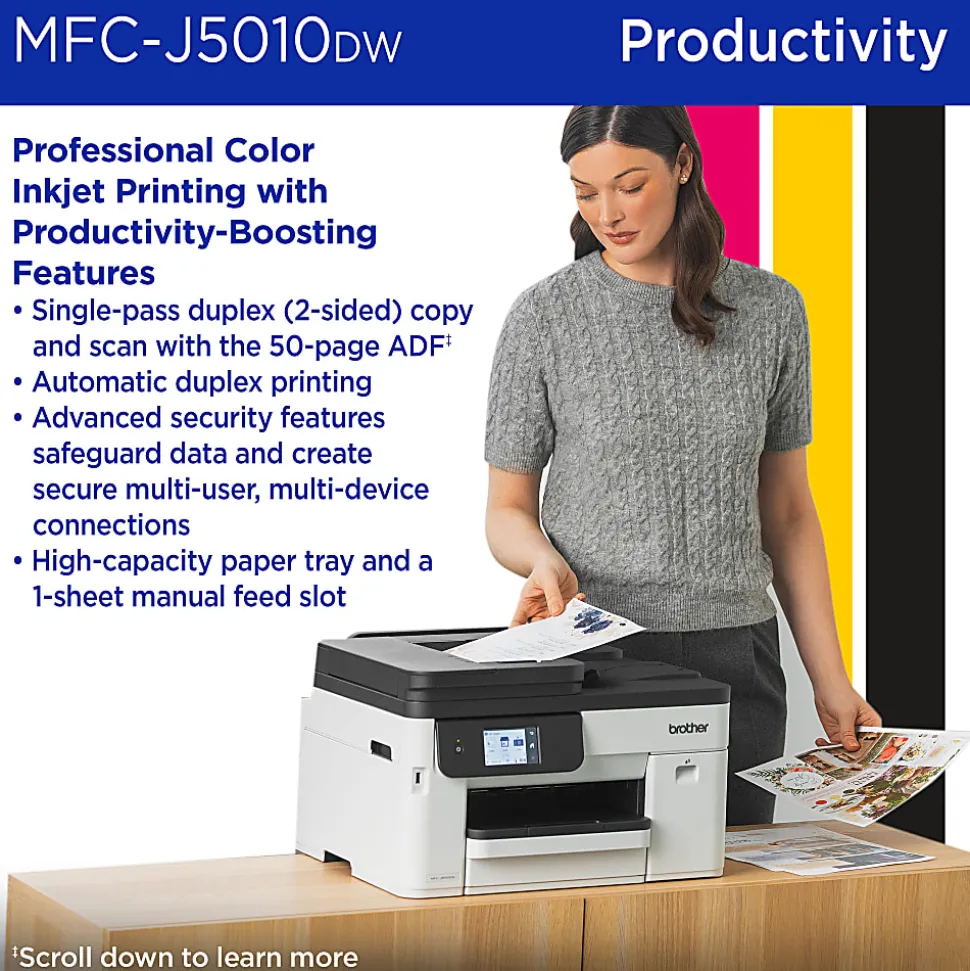 Brother INKvestment MFC-J5010DW Wireless Color Inkjet All-in-One Printer, Automatic 2-sided Copy & Scan, 2.7” Color Touchscreen
