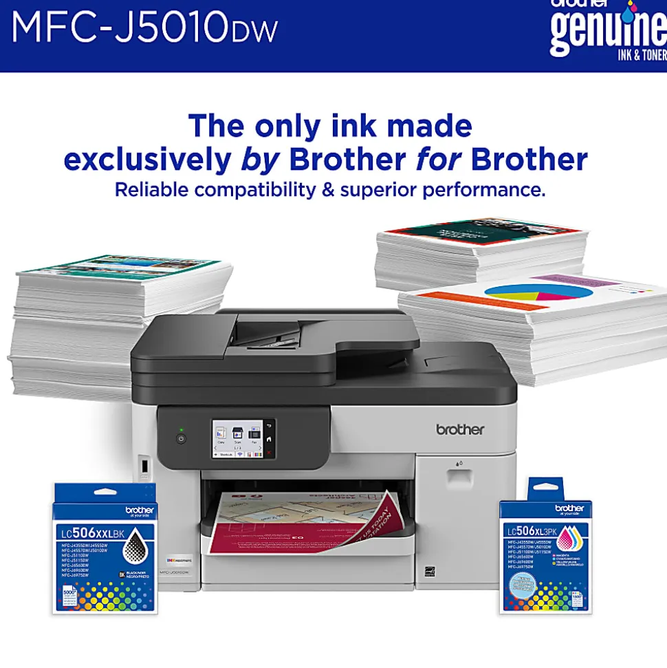 Brother INKvestment MFC-J5010DW Wireless Color Inkjet All-in-One Printer, Automatic 2-sided Copy & Scan, 2.7” Color Touchscreen