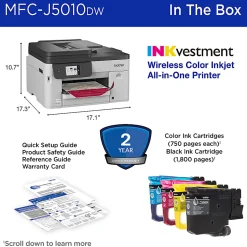 Brother INKvestment MFC-J5010DW Wireless Color Inkjet All-in-One Printer, Automatic 2-sided Copy & Scan, 2.7” Color Touchscreen
