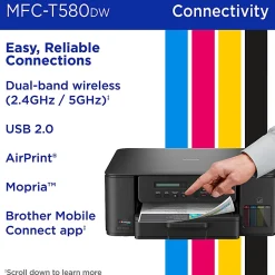 Brother INKvestment Tank MFC-T580DW Wireless Color Inkjet, All-In-One Print/Scan/Copy, up to 3 Years of Ink In-Box(1), Best for home/home office