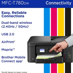 Brother INKvestment Tank MFC-T780DW Wireless Color Inkjet Printer, All-in-One Print/Scan/Copy, 3 Years of Ink In-Box(1), Best for home/small office
