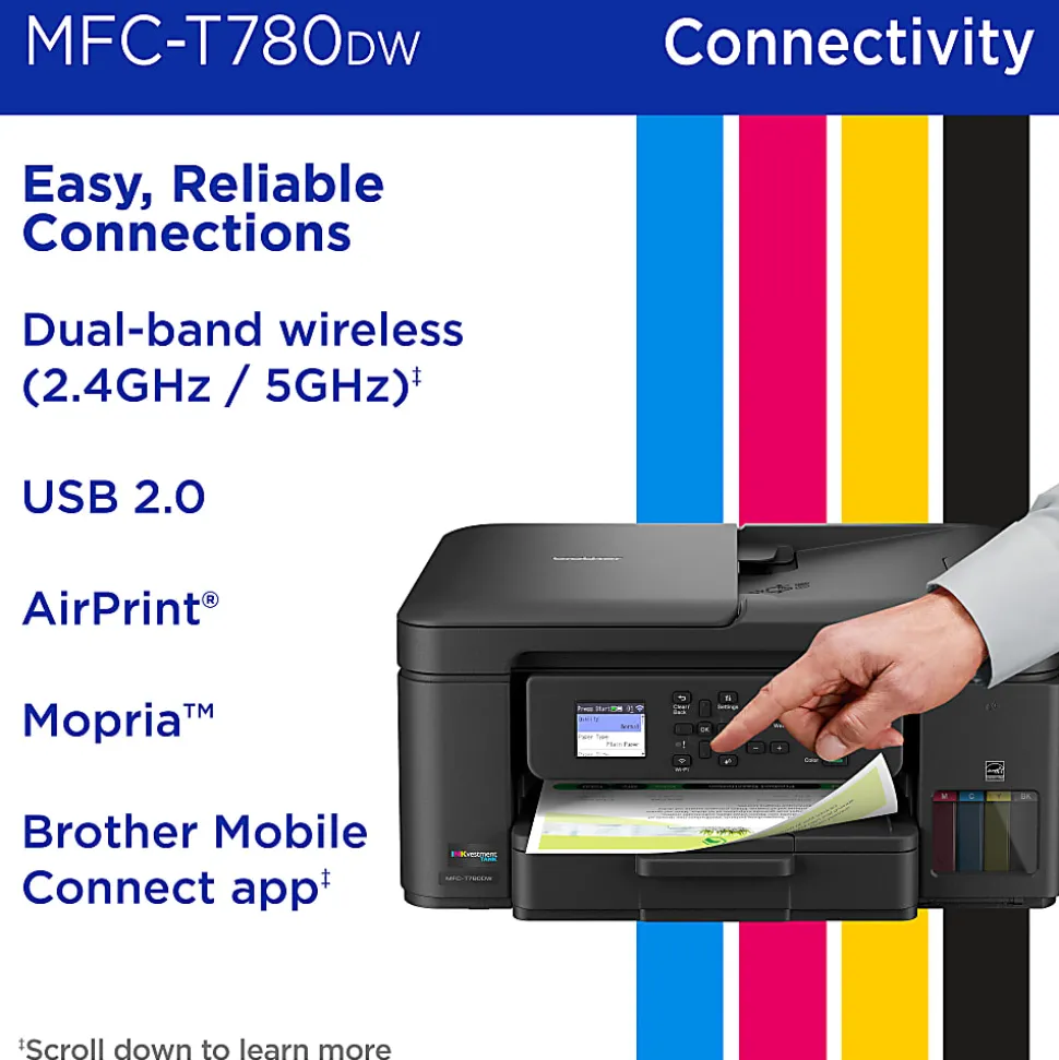 Brother INKvestment Tank MFC-T780DW Wireless Color Inkjet Printer, All-in-One Print/Scan/Copy, 3 Years of Ink In-Box(1), Best for home/small office