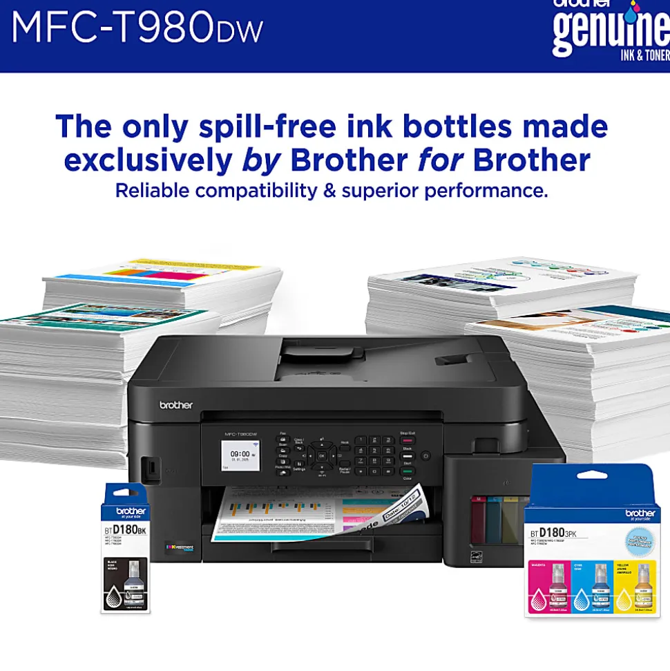 Brother INKvestment Tank MFC-T980DW Wireless Color Inkjet Printer, All-in-One Print/Scan/Copy, 3 Years Ink In-Box(1), Best for small office/business