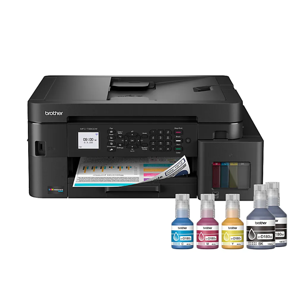 Brother INKvestment Tank MFC-T980DW Wireless Color Inkjet Printer, All-in-One Print/Scan/Copy, 3 Years Ink In-Box(1), Best for small office/business