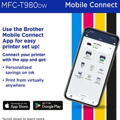 Brother INKvestment Tank MFC-T980DW Wireless Color Inkjet Printer, All-in-One Print/Scan/Copy, 3 Years Ink In-Box(1), Best for small office/business