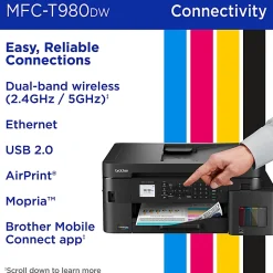 Brother INKvestment Tank MFC-T980DW Wireless Color Inkjet Printer, All-in-One Print/Scan/Copy, 3 Years Ink In-Box(1), Best for small office/business
