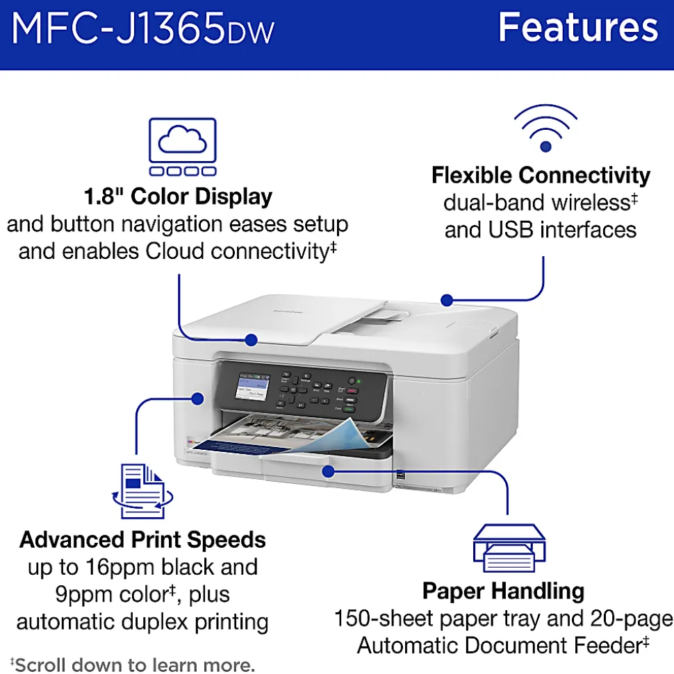 Brother INKvestment 1365 Wireless Color Inkjet Printer, All-In-One Print/Scan/Copym Best for home/home office