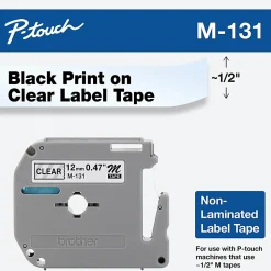 Brother M-131 Black-On-Clear Tape, 0.5