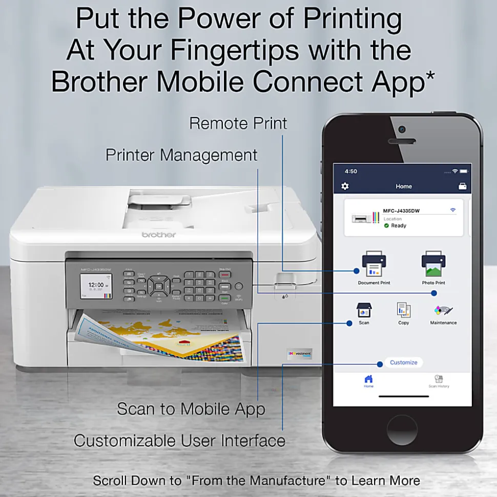 Brother MFC-J4335DW INKvestment All-in-One Color Inkjet Printer with Duplex and Wireless Printing plus Up to 1-Year of Ink In-box¹