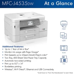 Brother MFC-J4535DW INKvestment All-in-One Color Inkjet Printer with NFC, Duplex and Wireless Printing plus Up to 1-Year of Ink in-box¹