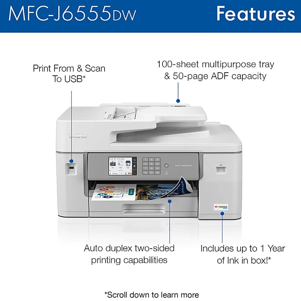 Brother MFC-J6555DW INKvestment Color Inkjet All-In-One Printer with up to 1 Year of Ink In-box(1)