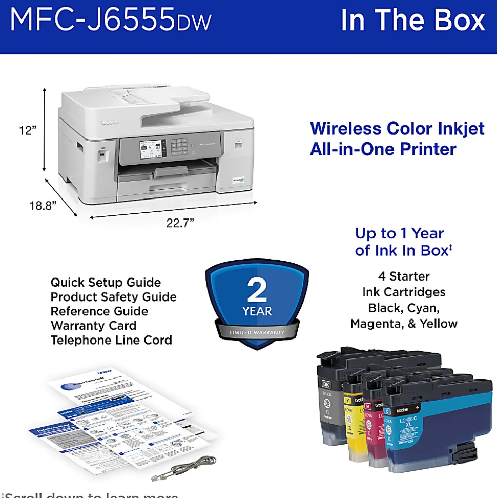 Brother MFC-J6555DW INKvestment Color Inkjet All-In-One Printer with up to 1 Year of Ink In-box(1)