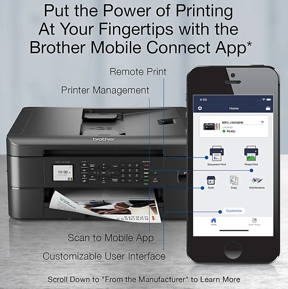 Brother MFC-J1010DW Wireless Inkjet All-in-One Color Printer With Refresh EZ Print Eligibility
