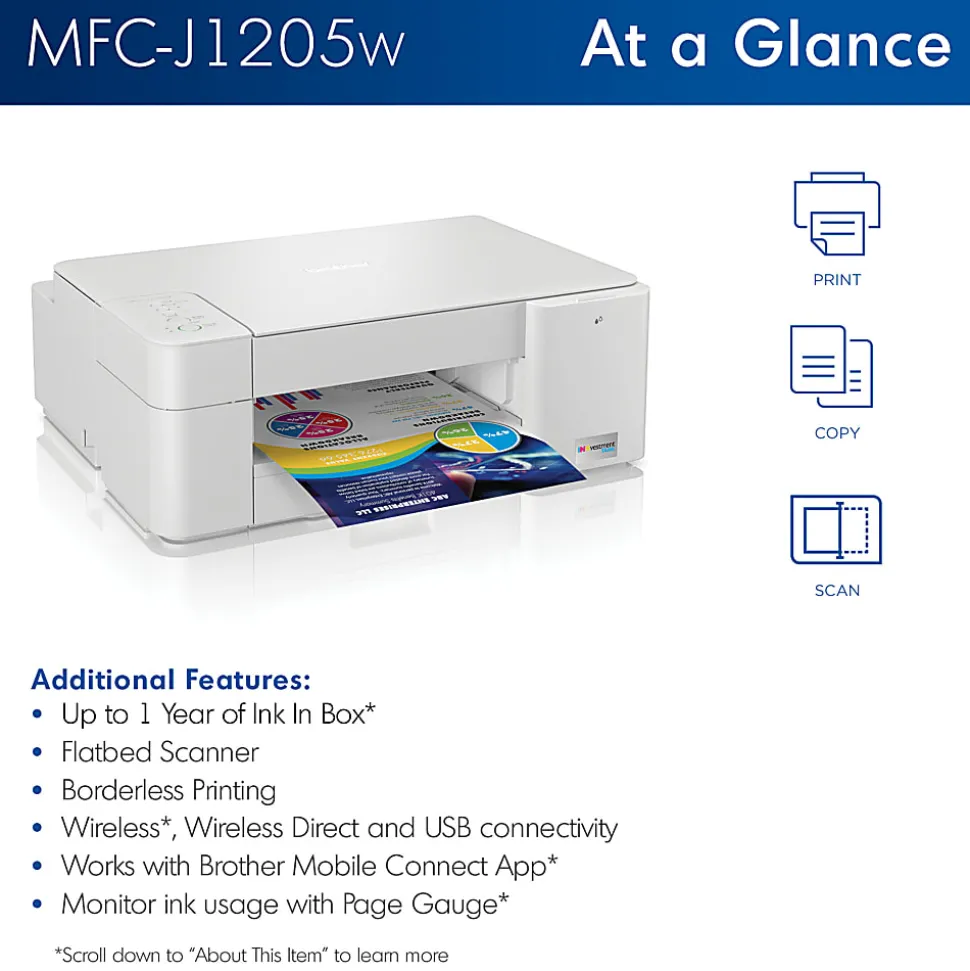 Brother MFC-J1205W INKvestment Wireless Multi-Function Color Inkjet Printer