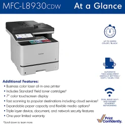 Brother MFC-L8930CDW Wireless Business Color Laser All-in-One Printer with Duplex Print, Scan, Copy, Low-Cost Printing, Advanced Security Features