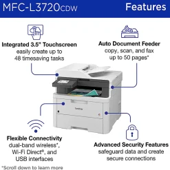 Brother MFC-L3720CDW Wireless Digital Color All-in-One Printer with Laser Quality Output and Refresh EZ Print Eligibility