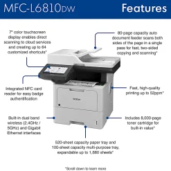 Brother MFC-L6810DW Enterprise Wireless Laser Monochrome All-In-One Printer