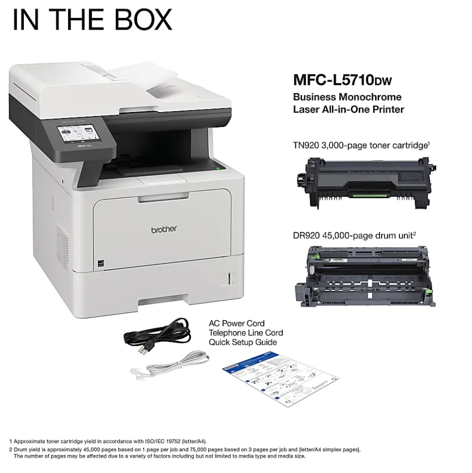 Brother MFC-L5710DW Wireless Business Monochrome All-in-One Laser Printer with Networking and Duplex Print, Scan, and Copy
