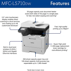 Brother MFC-L5710DW Wireless Business Monochrome All-in-One Laser Printer with Networking and Duplex Print, Scan, and Copy