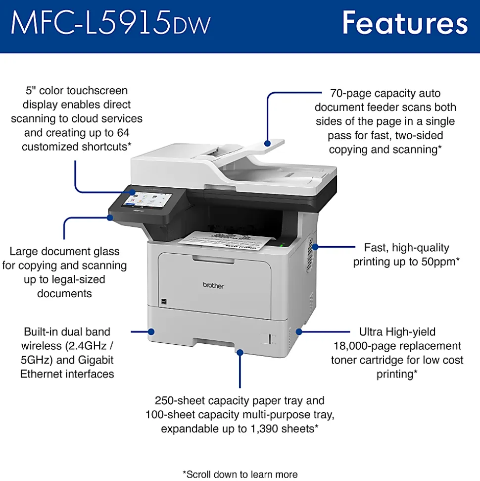 Brother MFC-L5915DW Wireless Business Laser Monochrome All-in-One Printer