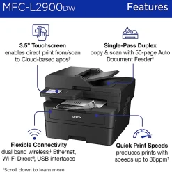 Brother MFC-L2900DW Wireless Compact Monochrome All-in-One Laser Printer with with Single-Pass Duplex Copy and Scan, Refresh EZ Print Eligibility