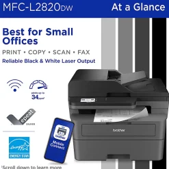 Brother MFC-L2820DW Wireless Compact Monochrome All-in-One Laser Printer, Copy, Scan and Fax, Refresh EZ Print Eligibility
