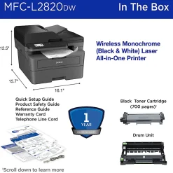 Brother MFC-L2820DW Wireless Compact Monochrome All-in-One Laser Printer, Copy, Scan and Fax, Refresh EZ Print Eligibility
