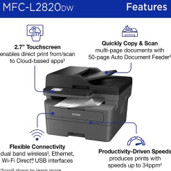 Brother MFC-L2820DW Wireless Compact Monochrome All-in-One Laser Printer, Copy, Scan and Fax, Refresh EZ Print Eligibility