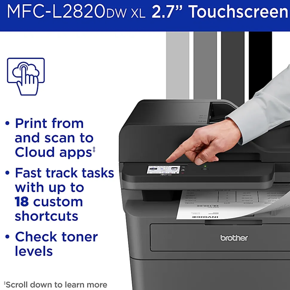 Brother MFC-L2820DW XL Wireless Compact Monochrome All-in-One Laser Printer with up to 4,200 pages of toner included