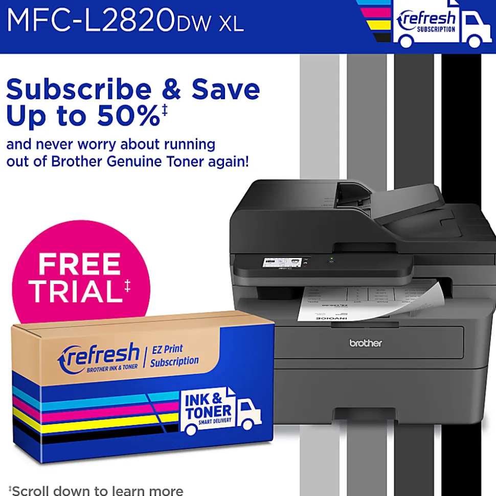 Brother MFC-L2820DW XL Wireless Compact Monochrome All-in-One Laser Printer with up to 4,200 pages of toner included